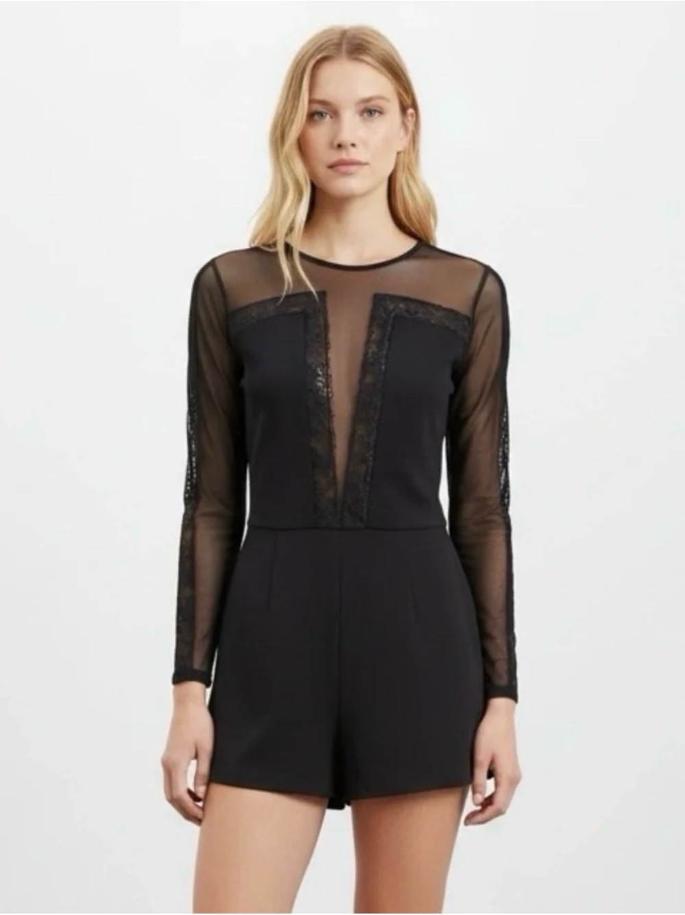 Guess Black Sheer Lace-Panel Romper